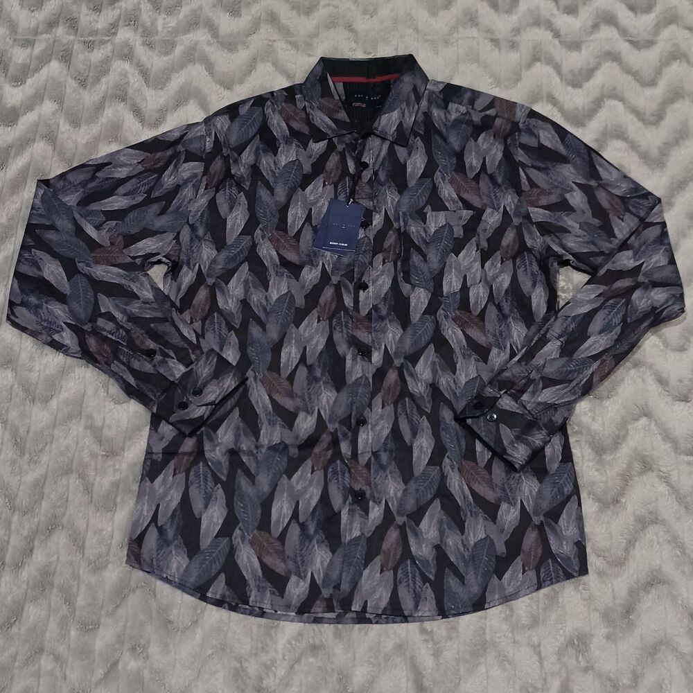 Day & Age Mens Size L Gray Leaf Long Sleeve Button Up Shirt NWT
